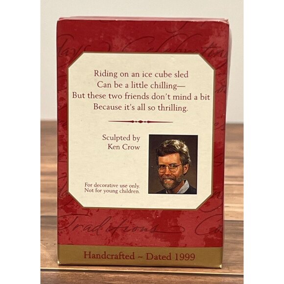 1999 HALLMARK KEEPSAKE ORNAMENT QX6849 SLEDDIN' BUDDIES PENGUIN AND TEDDY ON ICE - Picture 3 of 9